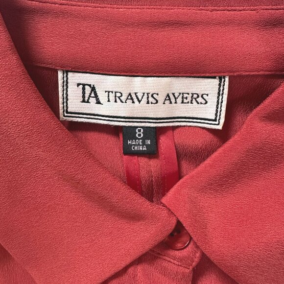 2PC: Vintage Travis Ayers Blouse Tank Set Sz 8 Red Silk Career Preppy Academia - Picture 6 of 11